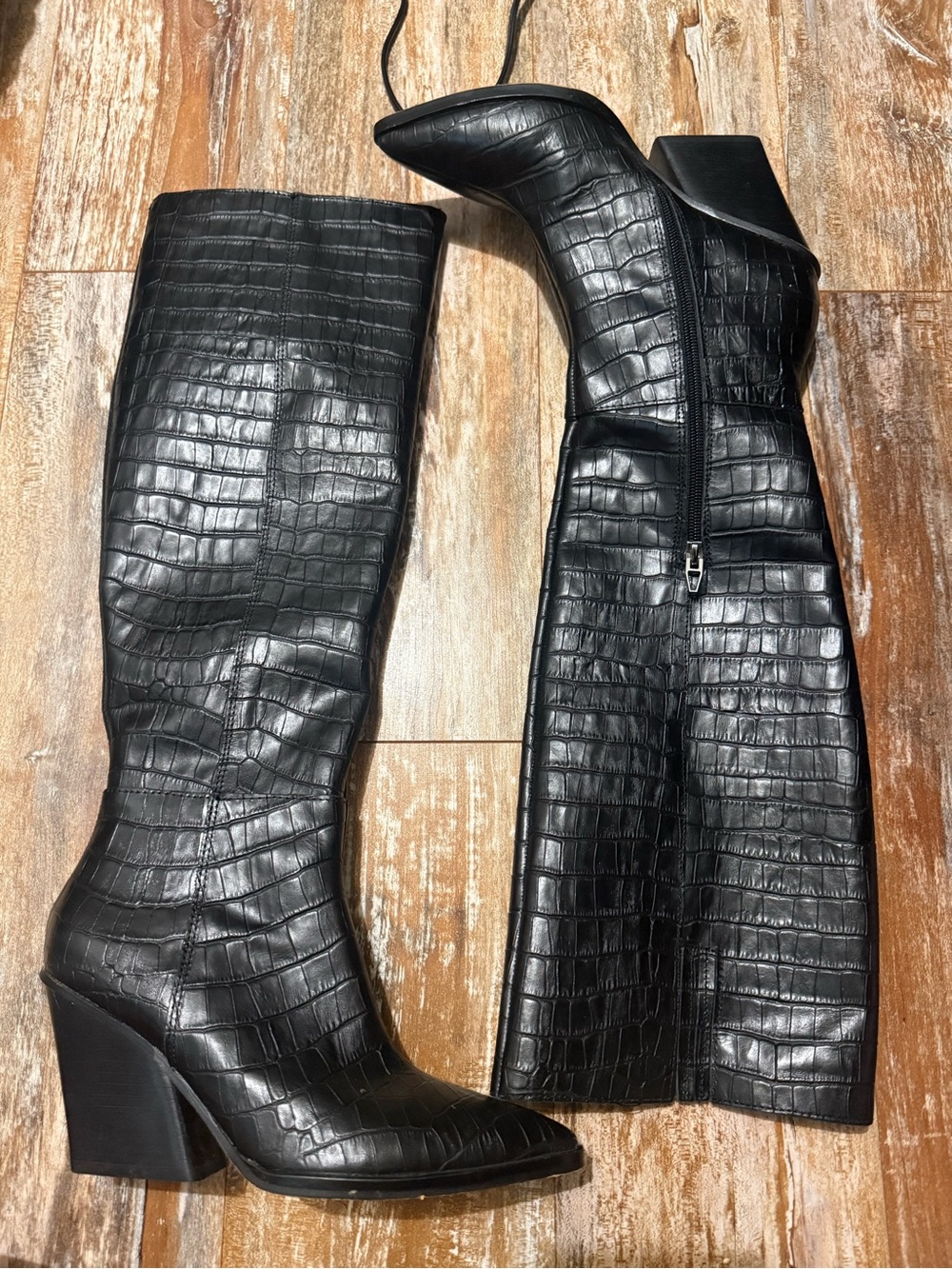 Dolce Vita Black Croc-Embossed Over-the-Knee Boots